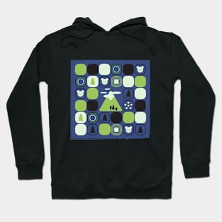 Squares in a square with green mountain Hoodie